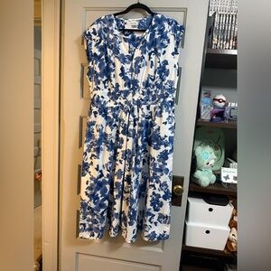 Calvin Klein Blue Floral Midi Dress Smocked Waistband - Size 16
